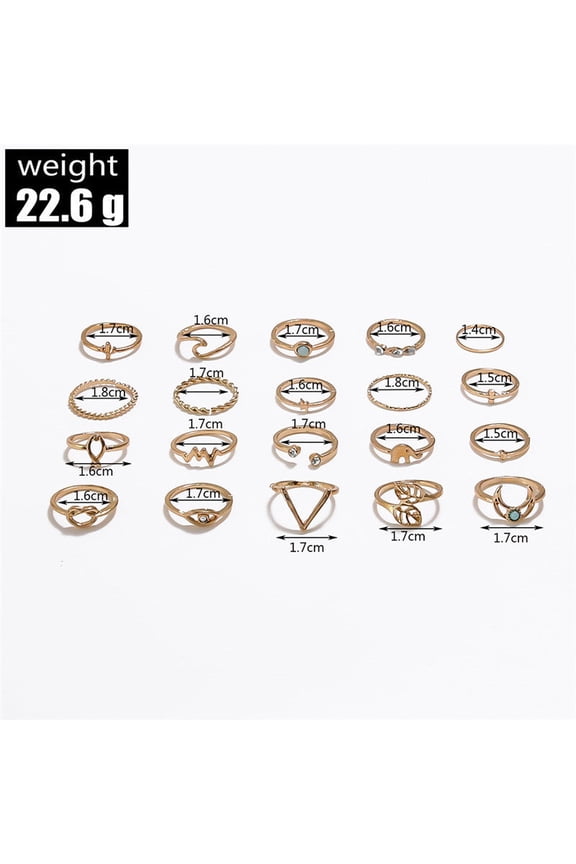 Women Geometric Circle Moon Rings Set 20 Piece Alloy Electroplated Dainty Stackable Fashion Jewelry Trendy Mod