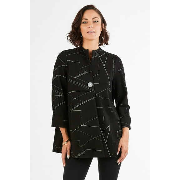 Women Geometric Print 3/4 Sleeves One Button Cardigan