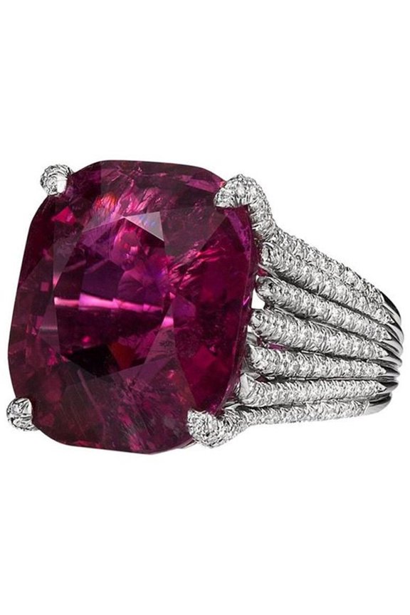 Women Geometric Ring Brass Alloy Inlay Ruby Red Gemstones Diamond Accent Fashion Jewelry Gift Everyday Sparkle