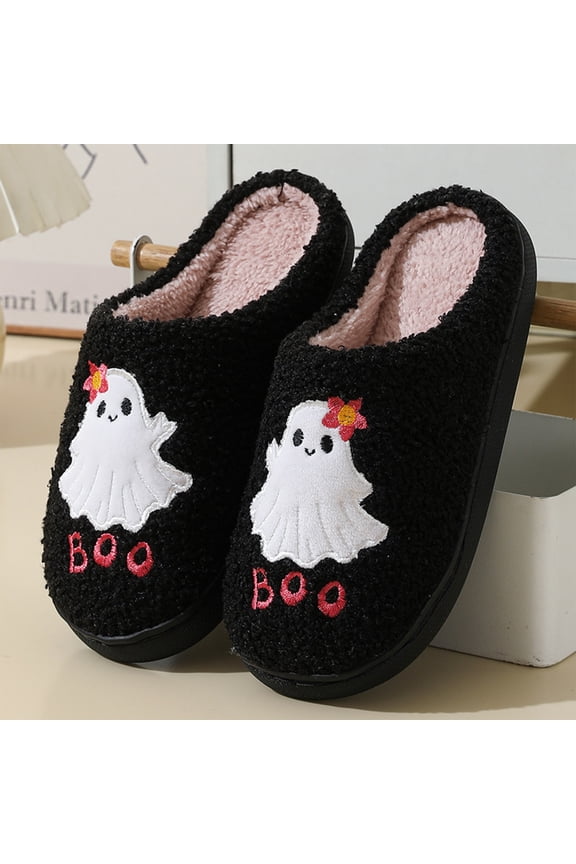 Women Ghost Boo Pattern Mesh Closed Back Mule Slippers, Hollow Woven Fabric, Moderate Cushioned Footbed, Flexible Anti Slip Outsole, Breathable Holiday Casual Indoor Footwear for Warm,Black 5.5