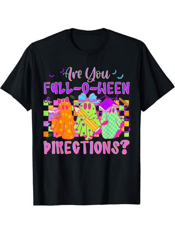 Women Ghost Teacher Fall O Ween Directions T Shirt Size S-5XL