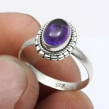 Women Gift Natural Amethyst Band Promise Ring 925 Silver