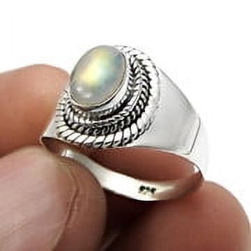 Women Gift Solid 925 Silver Natural Rainbow Moonstone Stunning Ring Size 7