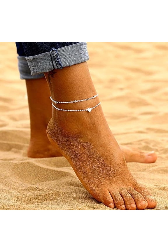 Women Gifts Stylish Layered Anklet Delicate Silver Gold Chain Love Feminine Foot Jewelry