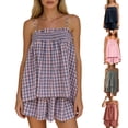 thumbnail image 1 of Women Gingham 2 Piece Pajama Set Flowy Peplum Babydoll Cami Top Wide Leg Shorts Sets Summer Lounge Outfit Blue S, 1 of 4
