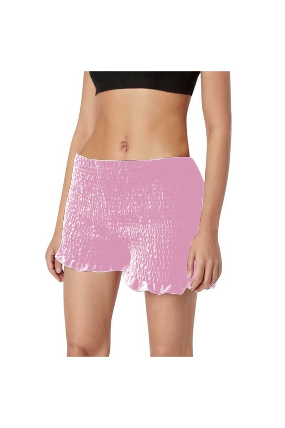 Women Gingham Boy Shorts - Smocked Plaid Frill Ruffle, Cute Micro Shorts, Polyester, S-L Sizes, for Summer/Casual Wear