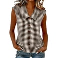 thumbnail image 1 of Women Gingham Button Down Slim Sleeveless Blouse Plaid Top Summer Henley Neck Tank Vest Spring Summer Clothes, 1 of 7