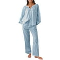 thumbnail image 1 of Women Gingham Pajama Sets Ruffle Long Sleeve Button Down Shirt and Pants Y2K Pjs Lounge Set Sleepwear with Pockets, 1 of 9