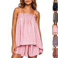 thumbnail image 1 of Women Gingham Two Piece Set Sleeveless Babydoll Tank Top and Plaid Shorts Pajama Set Sleepwear Y2k Summer Outfits Pink M, 1 of 4