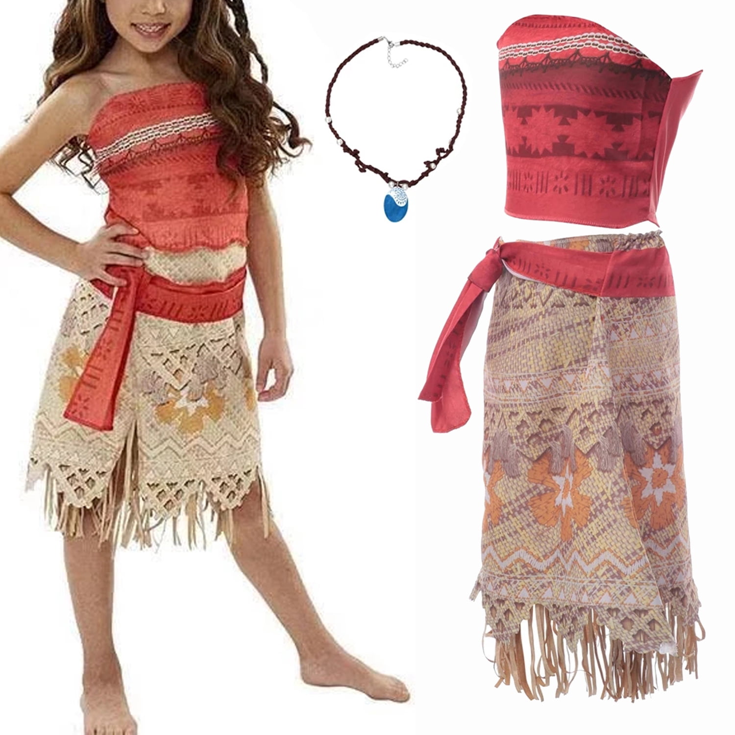 Robe Moana Accessoires Déguisement Moana MIVORA Fille - Costume Princesse Vaiana Complet Avec