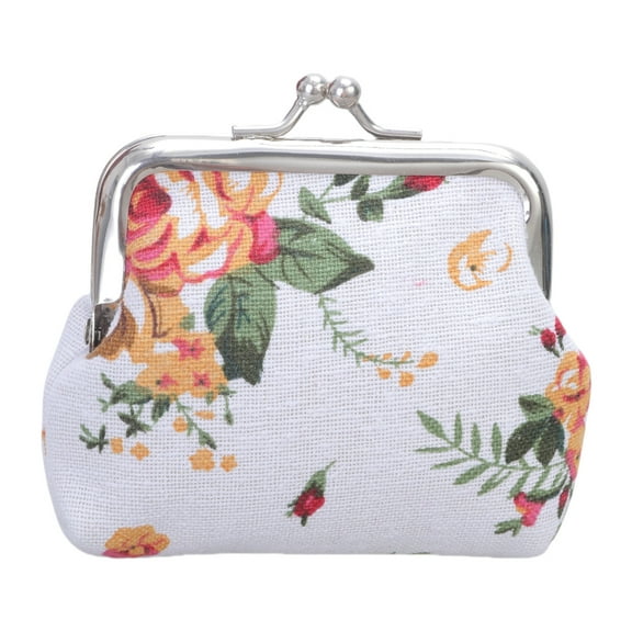 Women Girl Canvas Change Purse Change Pouch with Kiss Lock Clasp Coin Purse Floral Coin Wallet for Daily Evening Party