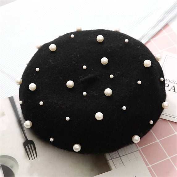 Women Girl Elegant Adjustable Vintage French Artist Cap Warm Wool Painter Hat Beret Hat BLACK