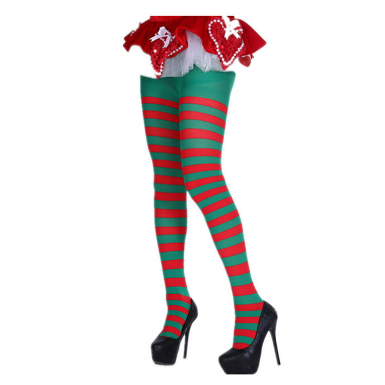 Women Girl Elf Christmas Bee Striped Colourful Pantyhose Tights