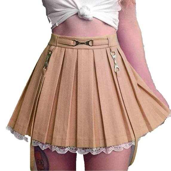 Women Girl Gothic Skirt High Waist Lace Pleated Skirt Suspender Mini Skirt Y2K A-Line Flared Short Skirt Harajuku Skirt