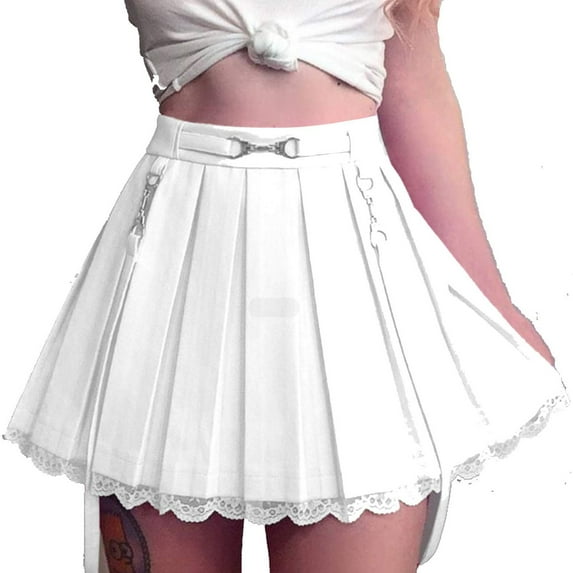 Women Girl Gothic Skirt High Waist Lace Pleated Skirt Suspender Mini Skirt Y2K A-Line Flared Short Skirt Harajuku Skirt