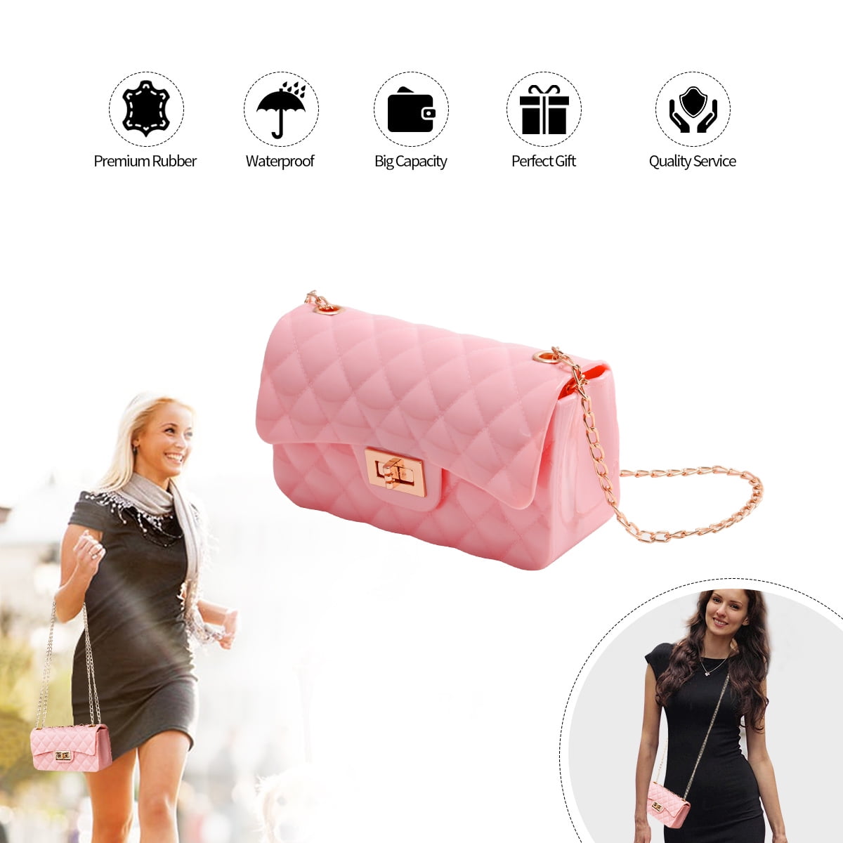 Women Girl Jelly Color Bag Shoulder Crossbody hand bag Jelly Purse Handbag  ONLVAN Pink