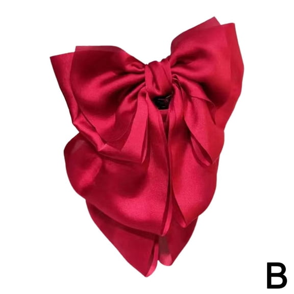 Women Girl Retro Elegant Chiffon Lace Big Bow Hair Clamp Tie Claw Clip Pin