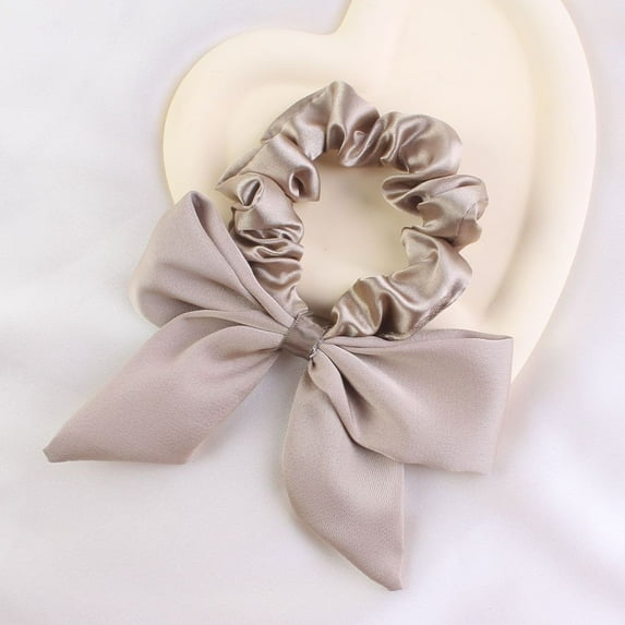 Women Girl Satin Large Bowknot Bow Ribbon Hair Accessories Ponytail Headband Hair Tie Hair Scrunchies GREY