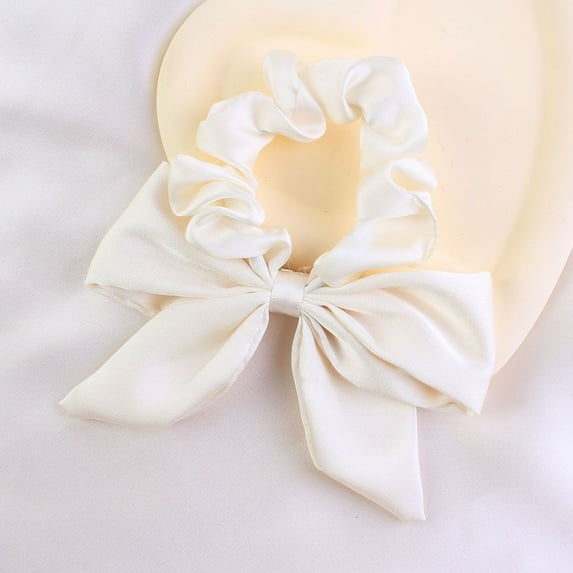Women Girl Satin Large Bowknot Bow Ribbon Hair Accessories Ponytail Headband Hair Tie Hair Scrunchies WHITE