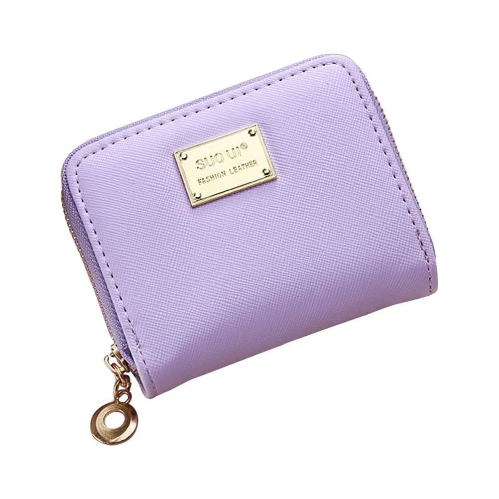 Women Girl Zipper Wallet PU Leather Mini Purse for Cards Keys Coins Small  Change Holding (Purple) 