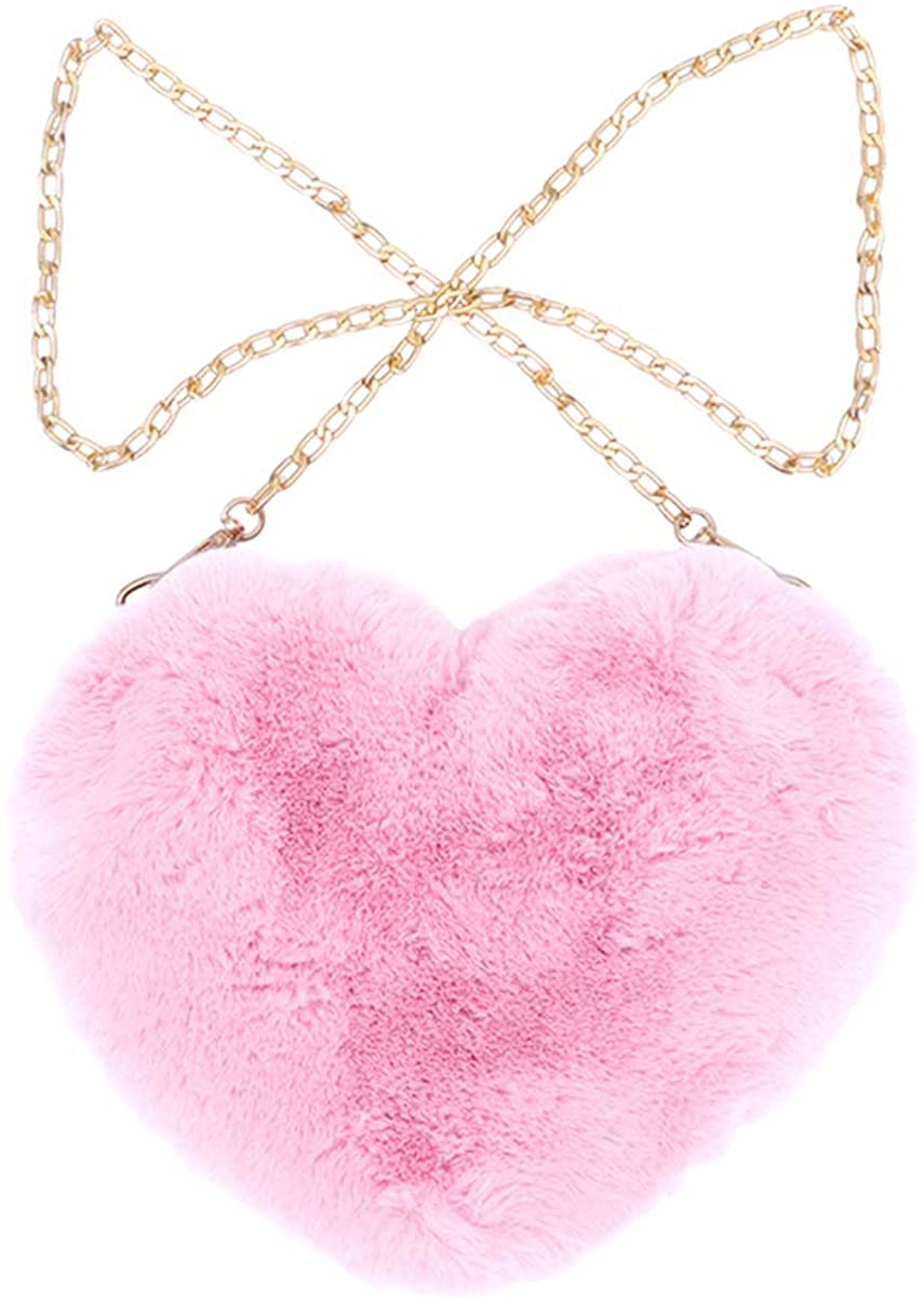 Pink Faux Fur Heart Crossbody Bag