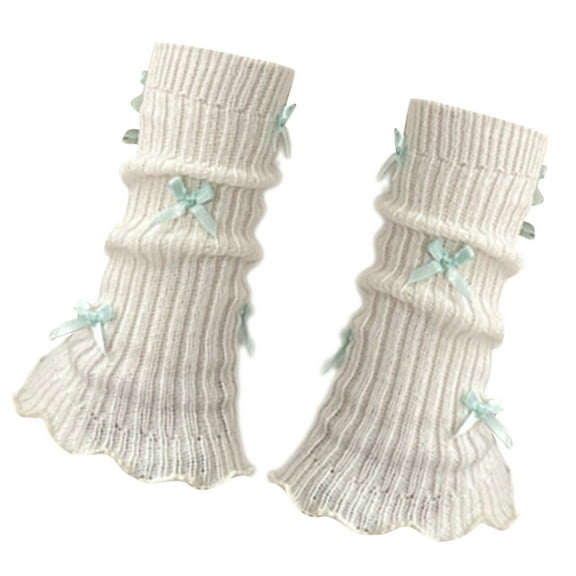 Women Girls Ballet Styles Bowknot Leg Warmers Sweet Ribbed Knitted Ruffled Trim Socks Foot Cover Boot Cuffs Accessories