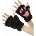 thumbnail image 1 of Women Girls Cat Paw Gloves, Faux Fur Cute Kitten Wolf Bear Claw Fingerless Winter Plush Gloves, Half Finger Cosplay Furry Cat Mittens, 1 of 8
