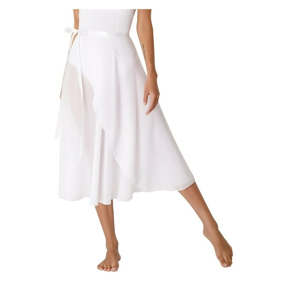 Women Girls Chiffon Ballet Dance Skirt Classic Sheer Long Irregular Mesh Skirt Dancewear Lace-up Wrap Scarf Gymnastics Skirts