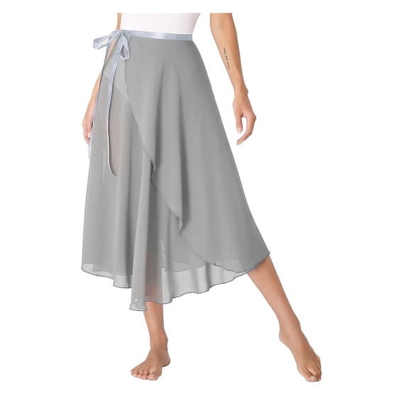 Women Girls Chiffon Ballet Dance Skirt Classic Sheer Long Irregular Mesh Skirt Dancewear Lace-up Wrap Scarf Gymnastics Skirts