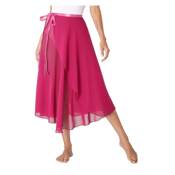Women Girls Chiffon Ballet Dance Skirt Classic Sheer Long Irregular Mesh Skirt Dancewear Lace-up Wrap Scarf Gymnastics Skirts