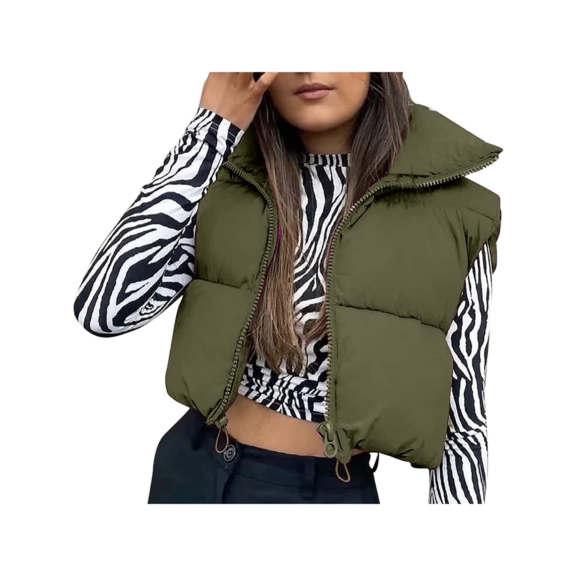 Cropped Puffer Zip Up Vest