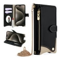 thumbnail image 1 of Women Girls Crossbody Strap Flip Wallet Zipper Phone Case Cover for Google Pixel 7a, with Card Holder Kickstand PU Leather Shoulder Chain Make-up Mirror for Google Pixel 7a, Black, 1 of 9