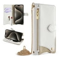 thumbnail image 1 of Women Girls Crossbody Strap Flip Wallet Zipper Phone Case Cover for Samsung Galaxy S23, with Card Holder Kickstand PU Leather Shoulder Chain Make-up Mirror for Samsung Galaxy S23, White, 1 of 9