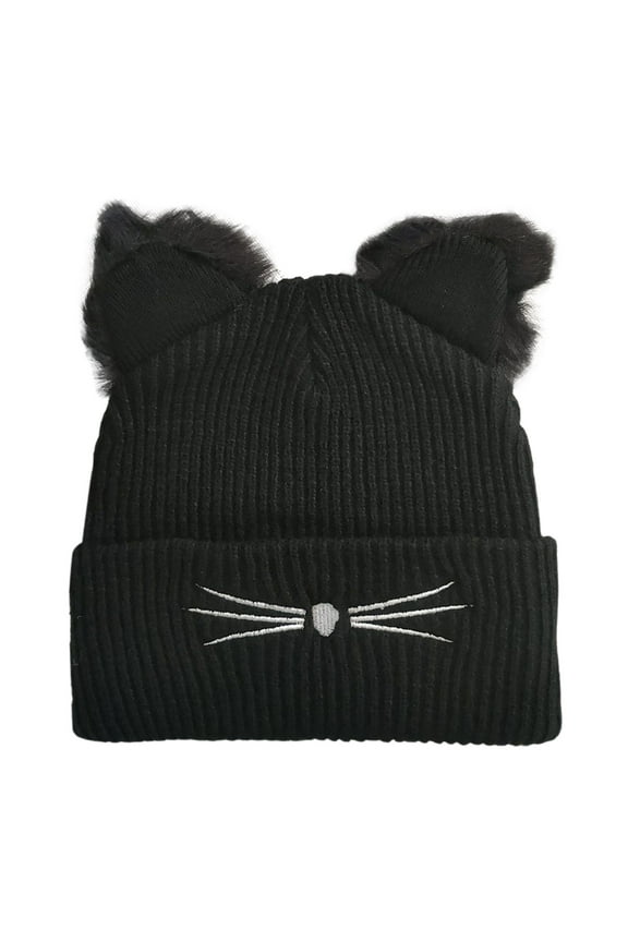 Women Girls Cute Cat Ears Beanie Hat Color Black Size One Size