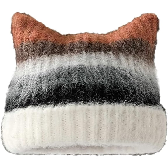 Women Girls Cute Cat Ears Beanie Hat Winter Warm Knit Hat Retro Y2K Skull Caps Soft Slouchy Crochet Hats Ski Cap