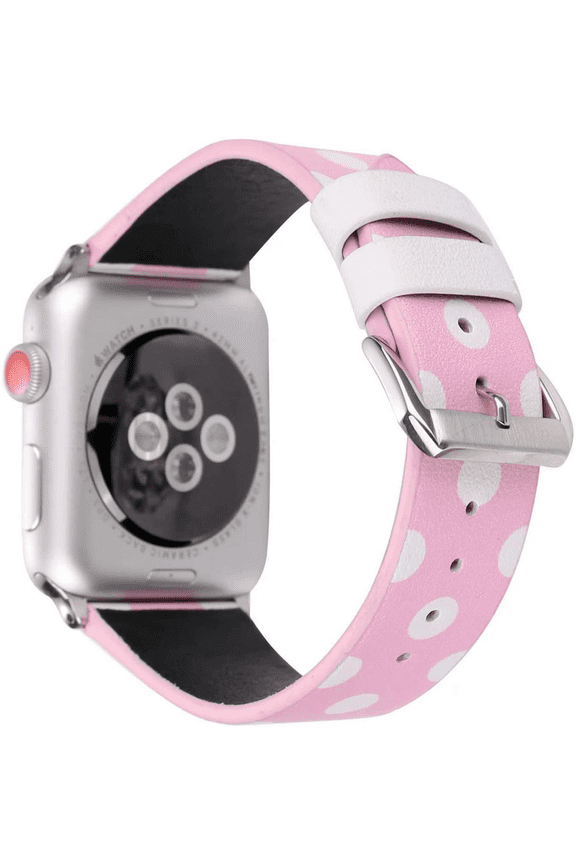 Women Girls Cute Polka Dot Leather Band Compatible with Apple Watch Series 6/SE/5/4 40mm and Series 3/2/1 38mm - Pink with White, 38/40mm
