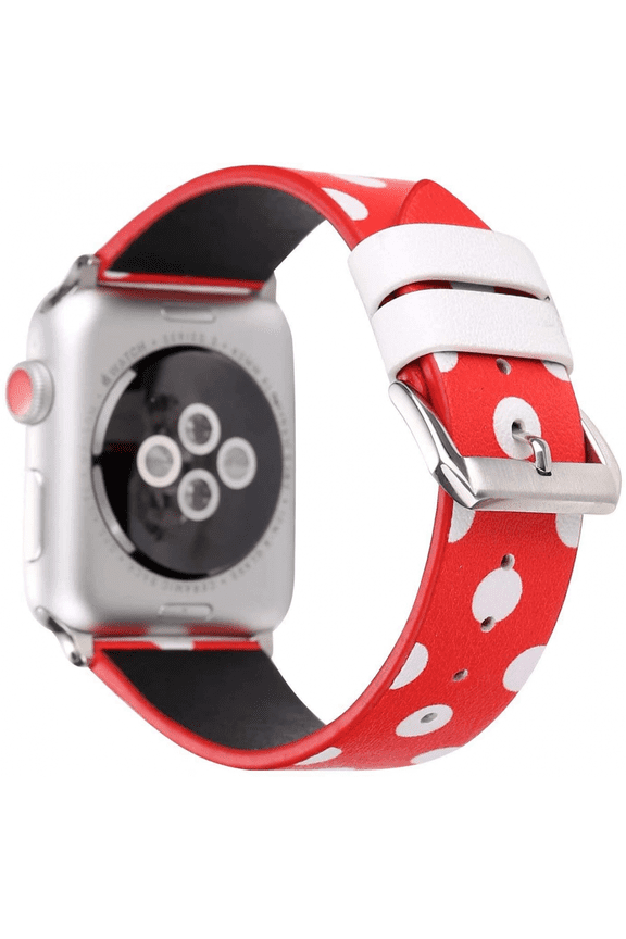 Women Girls Cute Polka Dot Leather Band Compatible with Apple Watch Series 6/SE/5/4 40mm and Series 3/2/1 38mm - Red with White, 38/40mm