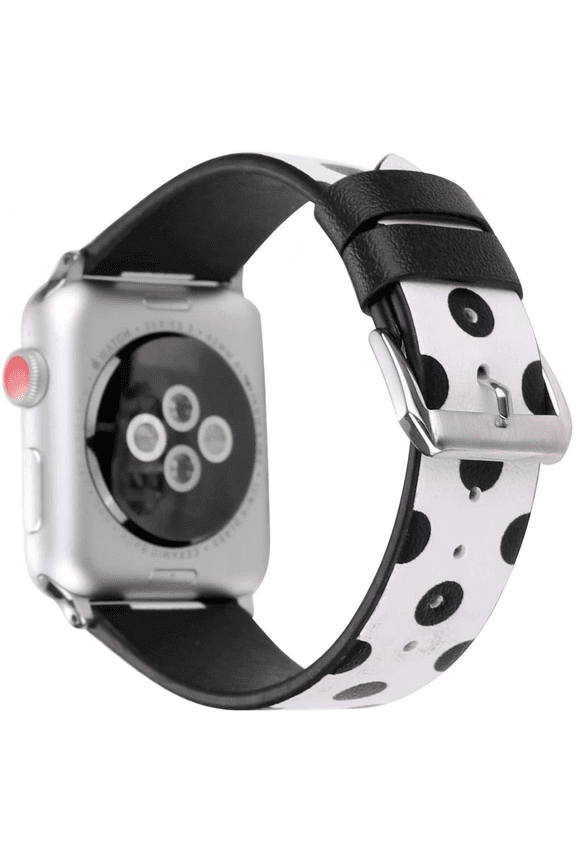 Women Girls Cute Polka Dot Leather Band Compatible with Apple Watch Series 6/SE/5/4 40mm and Series 3/2/1 38mm - White with Black, 38/40mm