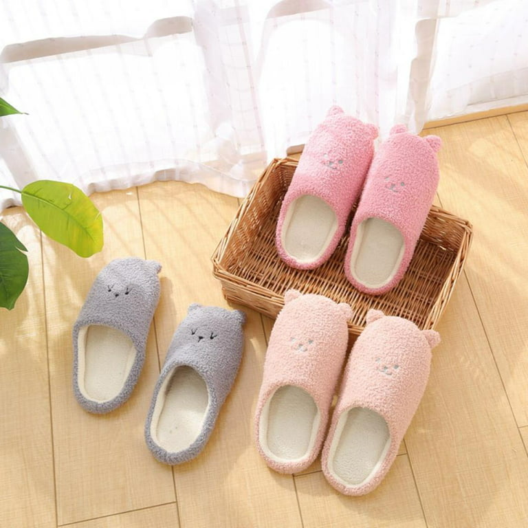 Women Girls Cute Soft Cotton Slippers Suede Non-slip Warm Slippers Home  Floor Shoes Flip Flops