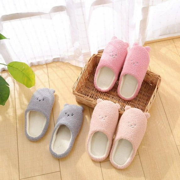 Women Girls Cute Soft Cotton Slippers Suede Non-slip Warm Slippers Home Floor Shoes Flip Flops