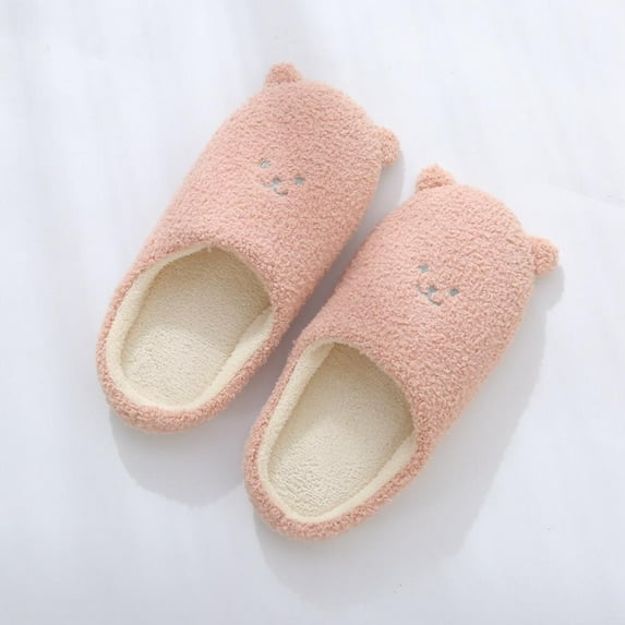 Women Girls Cute Soft Cotton Slippers Suede Non-slip Warm Slippers Home Floor Shoes Flip Flops