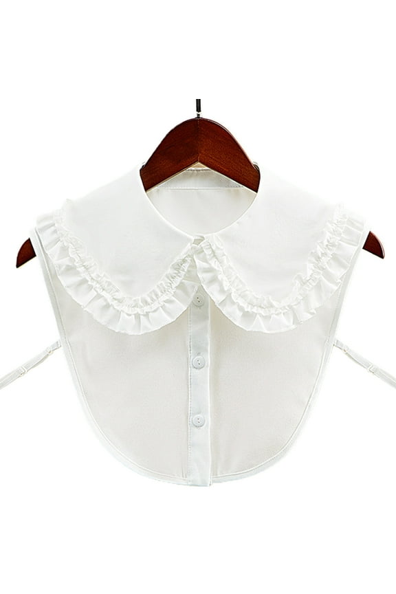 Women Girls Detachable False Collar Sweet Lolita Lapel Ruffles Half Shirt Blouse Button White Decorative Necklace Dickey