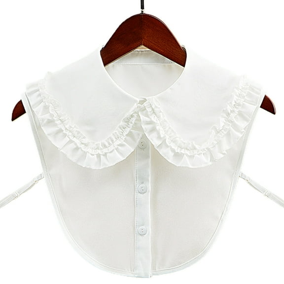 Women Girls Detachable False Collar Sweet Lolita Lapel Ruffles Half Shirt Blouse Button White Decorative Necklace Dickey