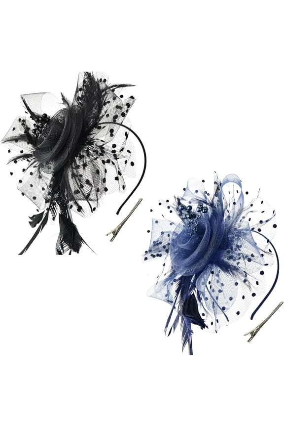 Women Girls Fascinators Hat Flower Mesh Ribbons Feathers on a Headband and a Clip Tea Party Headwear