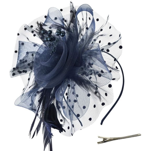 Women Girls Fascinators Hat Flower Mesh Ribbons Feathers on a Headband and a Clip Tea Party Headwear