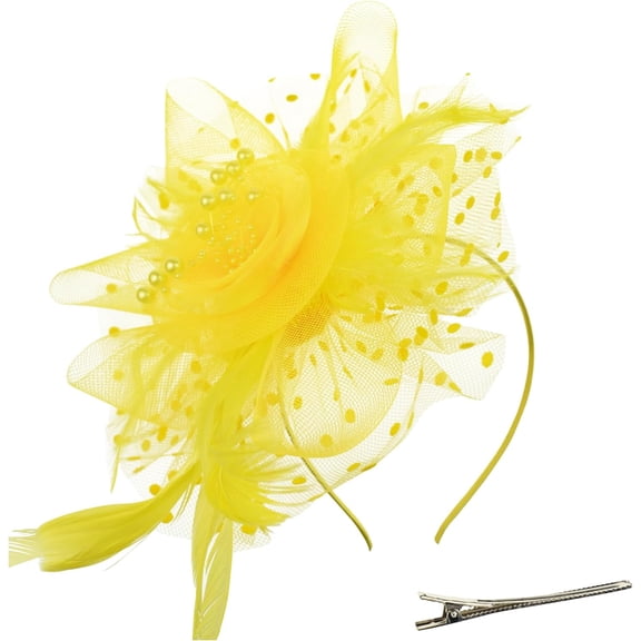 Women Girls Fascinators Hat Flower Mesh Ribbons Feathers on a Headband and a Clip Tea Party Headwear