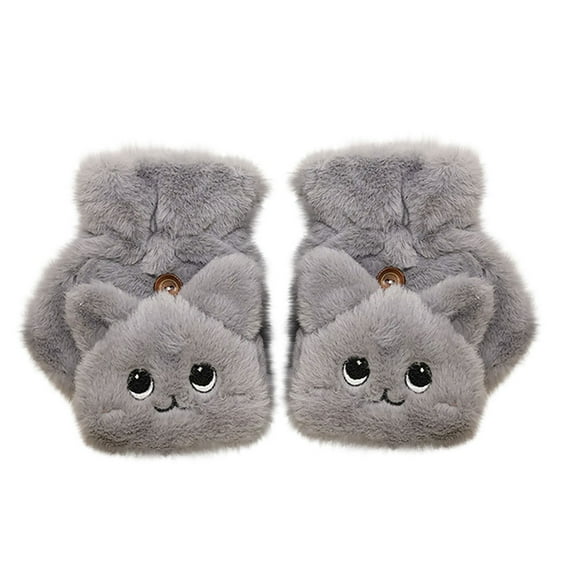 Women Girls Gloves Warm Soft Cute Cat Plush Convertible Flip Top Winter Fingerless Thick Mittens For Teen Gloves Home Decor