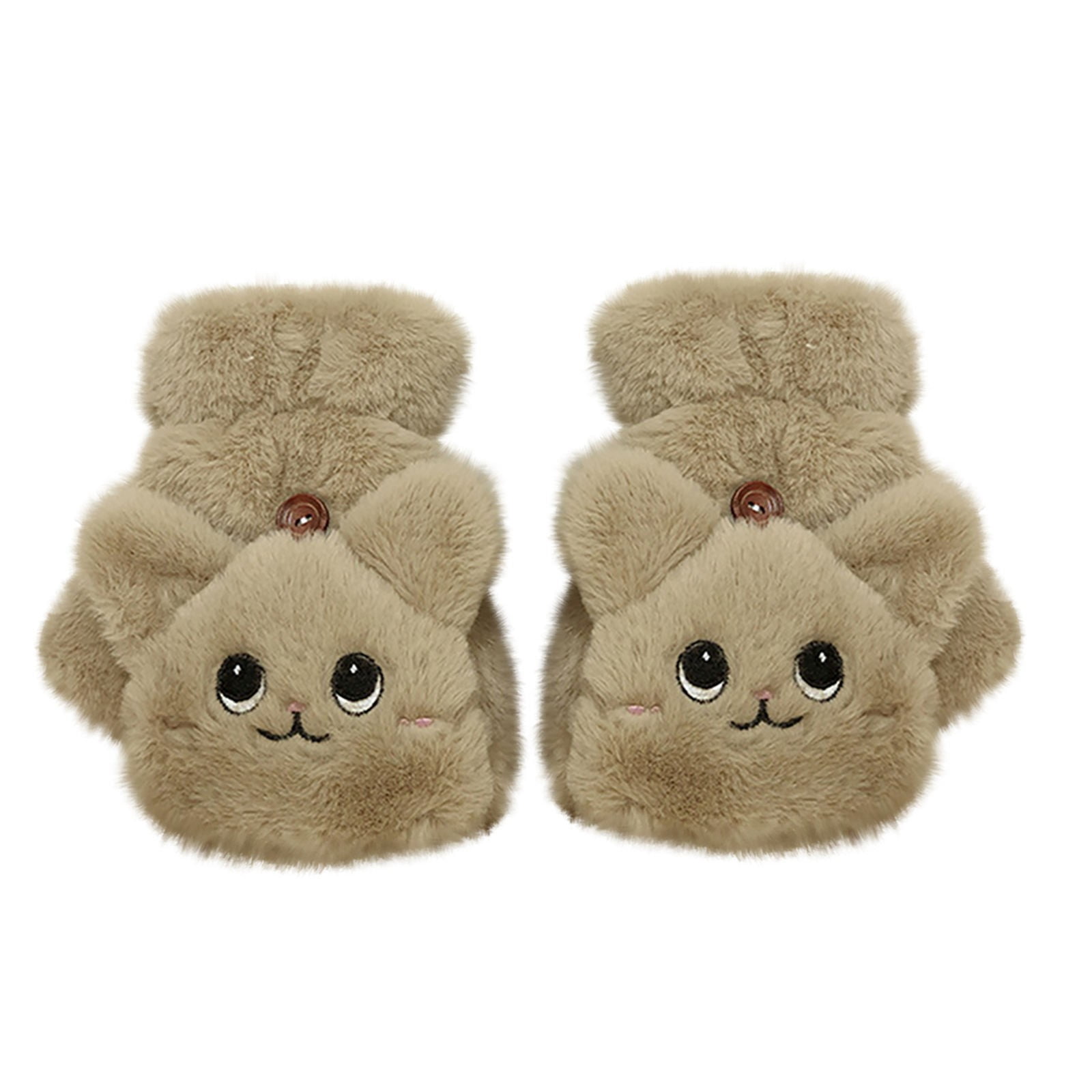 Women Girls Gloves Warm Soft Cute Cat Plush Convertible Flip Top Winter
