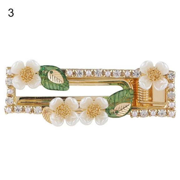 Women/Girls Hair Clips, Fashion Elegant Shiny Rhinestone Faux Pearl Flower Leaf Decor Resin Alloy Duckbill Barrettes Hair Clip Hair Accessories for Party Wedding 1PC