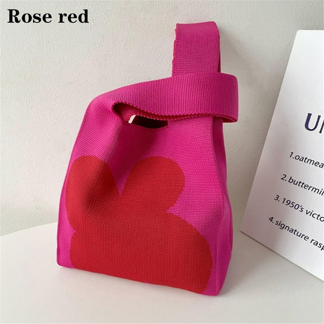 Women Girls Handmade Reusable Tote Bag Knit Handbags Wrist Bag Shopping ...